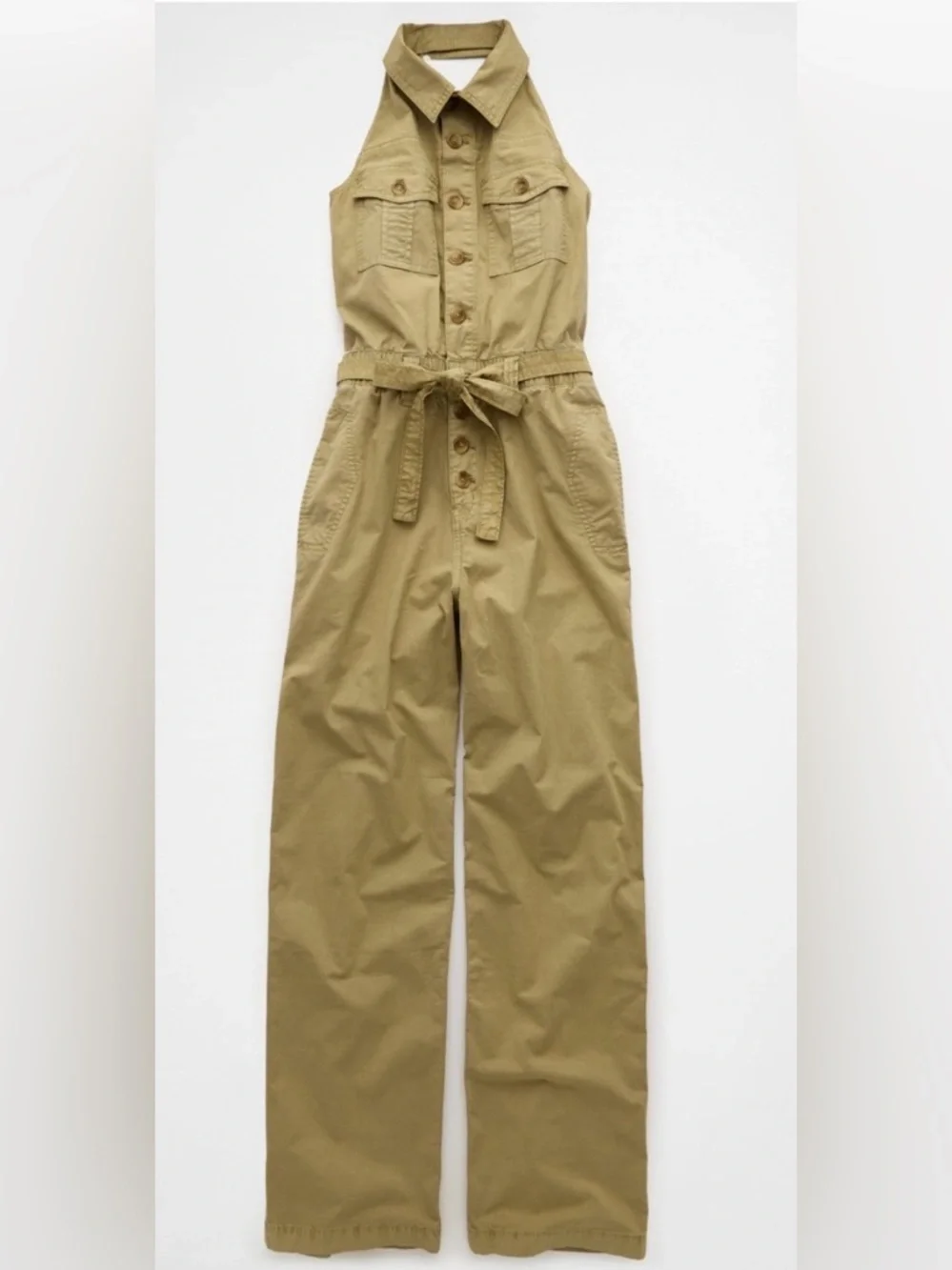 NWT American Eagle ($84.95) Collared Halter Jumpsuit in Olive XL - Picture 4 of 11